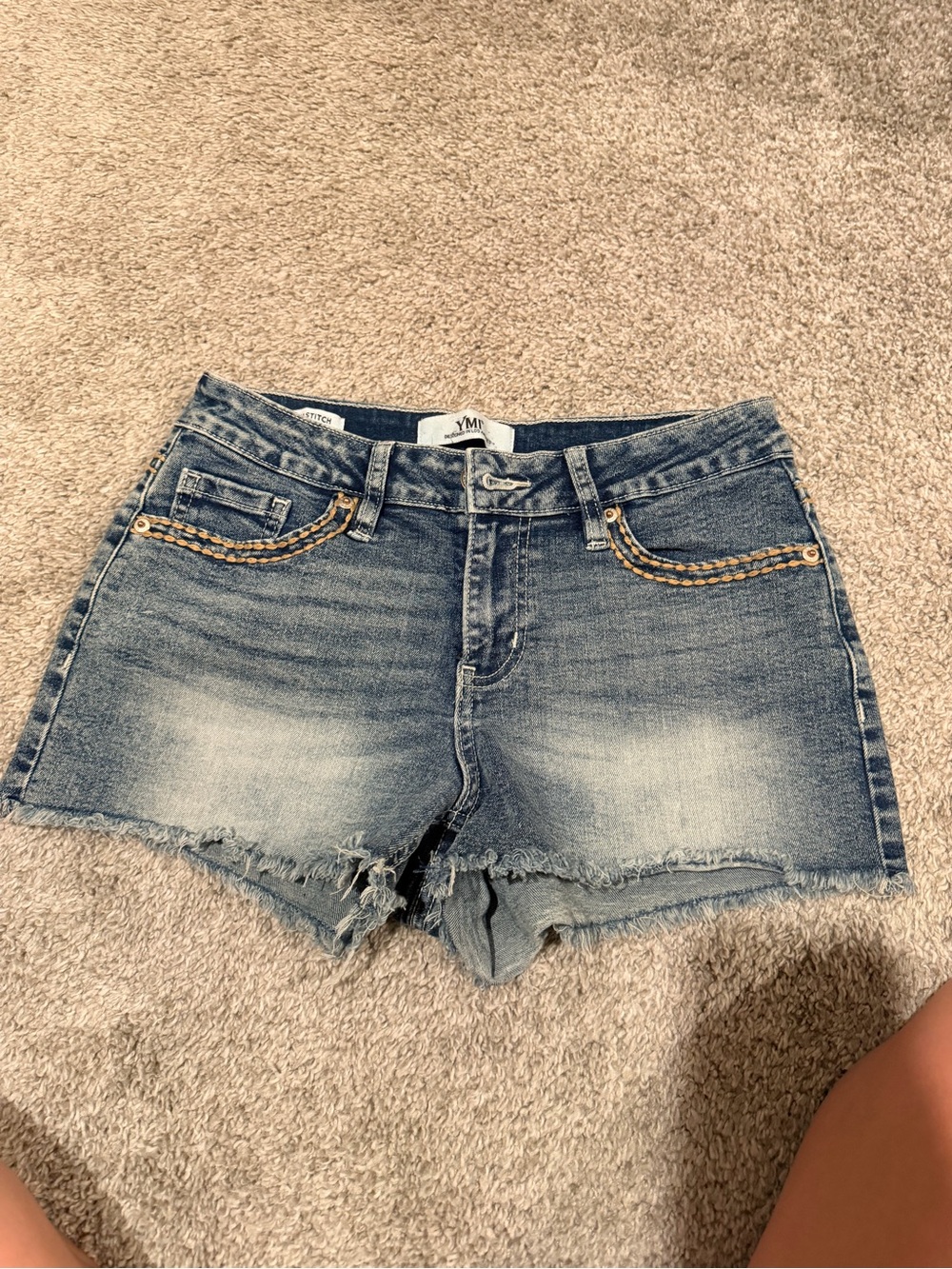 YMI Washed Blue Denim Cutoff Shorts with Gold Chain Accent